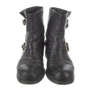 Jimmy Choo Moto Boots Black Leather Buckle Strap Women’s Size 38 Ankle Booties